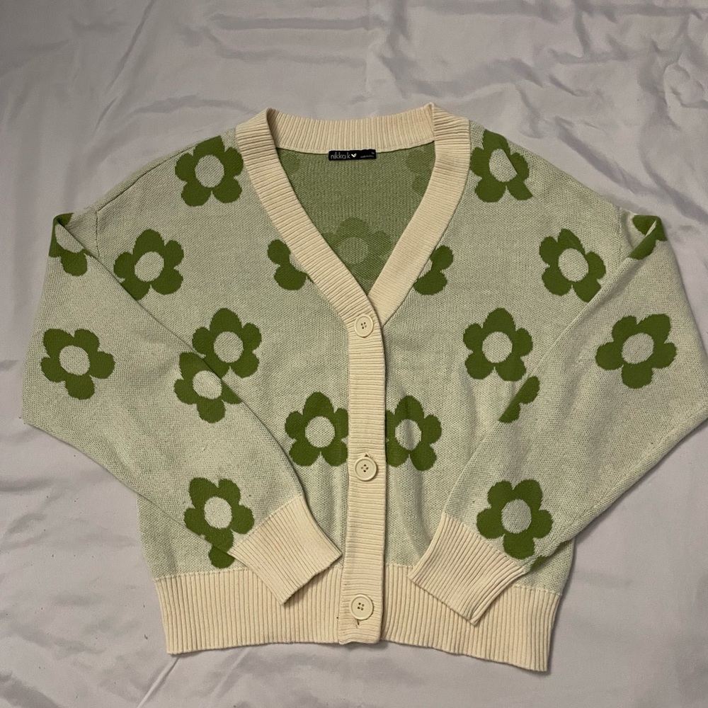 Floral Green and Cream Cardigan Sweater